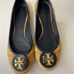 Tory Burch Reva Raffia Straw Woven Ballet Flats